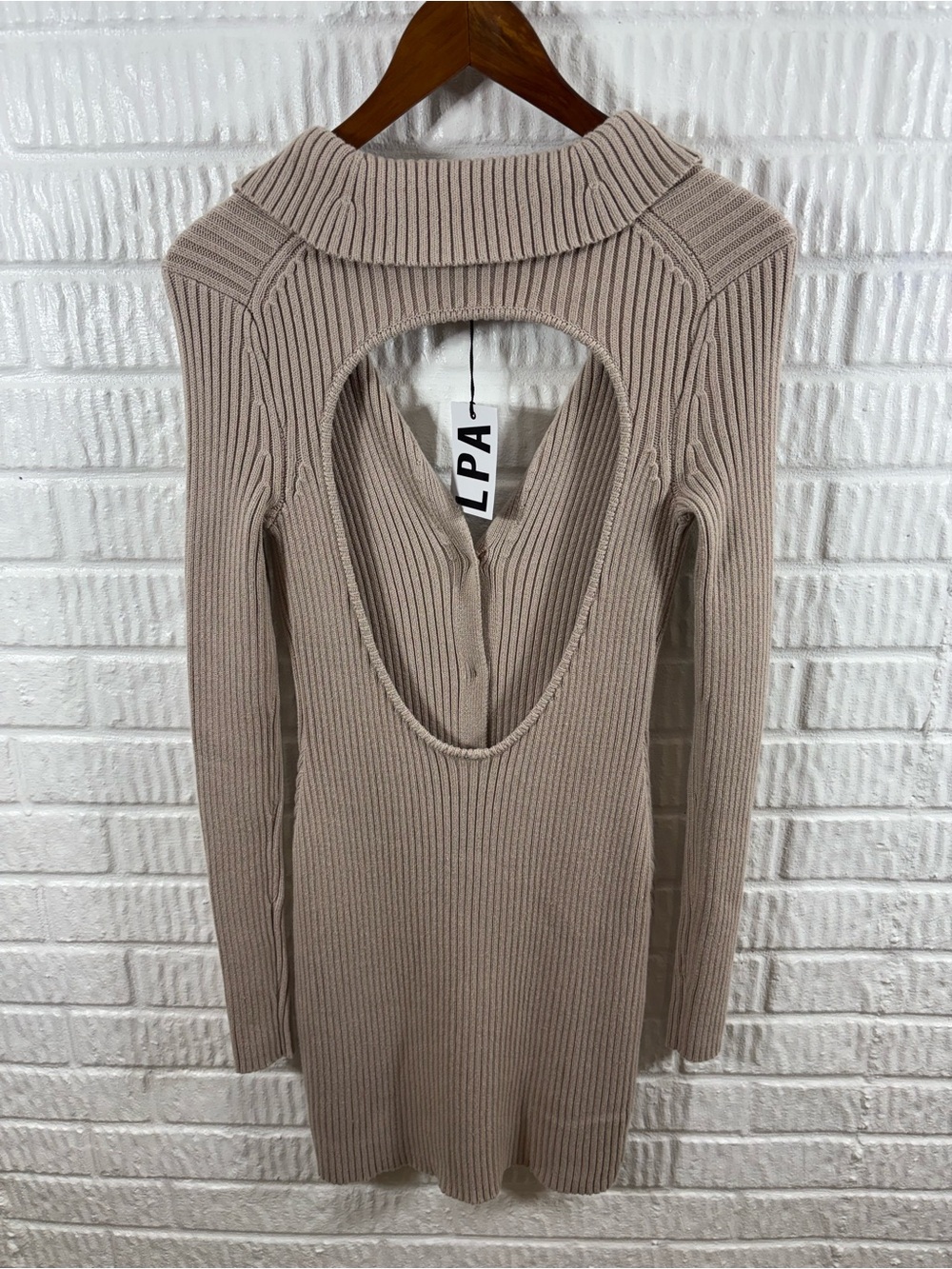 LPA Naolin Collar Mini Dress in Taupe Small NWT - Picture 5 of 7